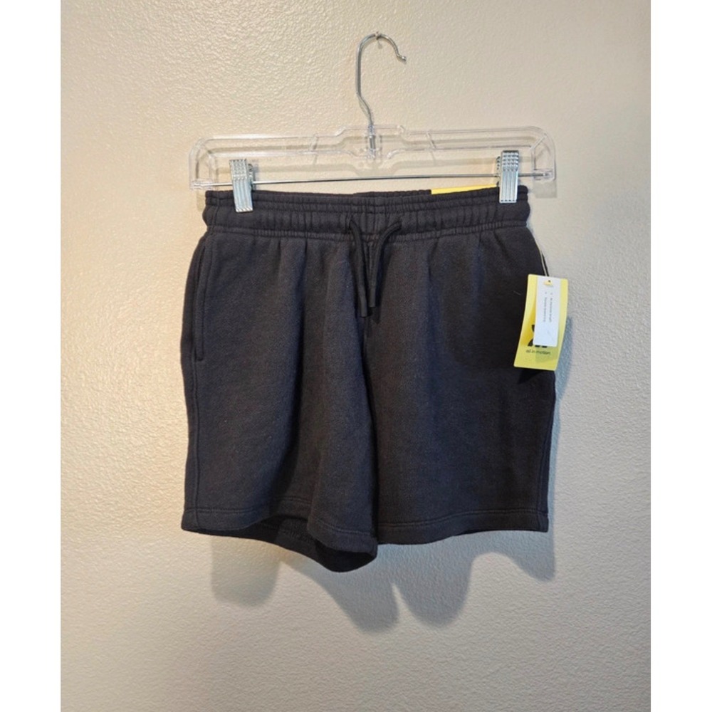 All in Motion Kids French Terry Shorts Black Elastic Waist Pockets S 6/7 NWT